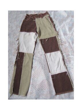 Jaded London Patchwork Jeans Distressed , sz.24, Brown, Boyfriend Fit . cotton